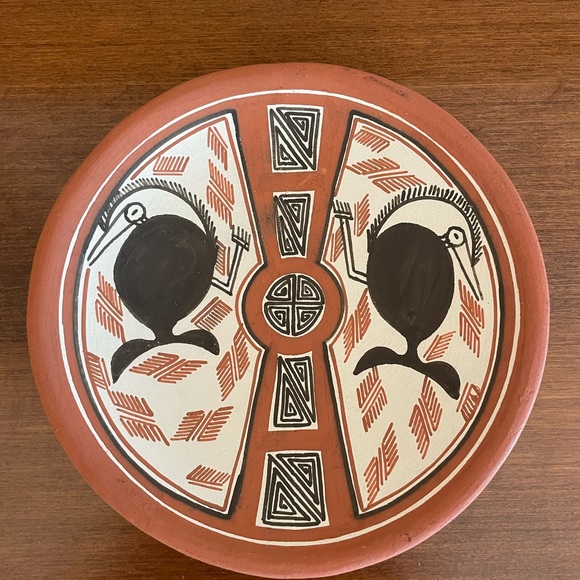 Terracotta hand painted boho plate from Venezuela - Picture 1 of 10